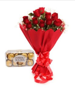 12 roses rouges & son Chocolat